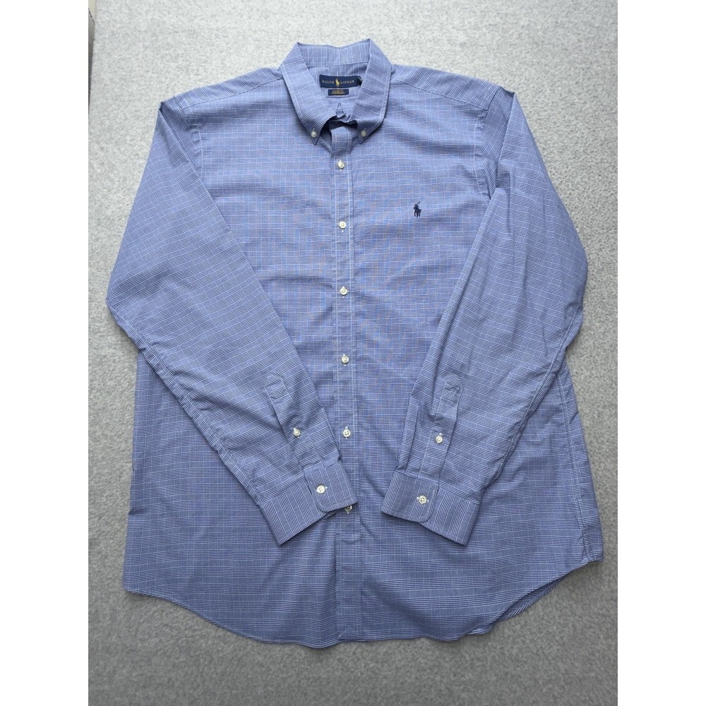 Ralph Lauren Dress Shirt Mens 2XL Blue Check Classic Fit Performance Long Sleeve